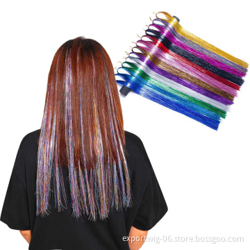 Glitter Hair Tinsel clip in 48inch Shiny Hair Tinsel crochet braiding Hair Extensions Bling Hairpieces synthetic chignon